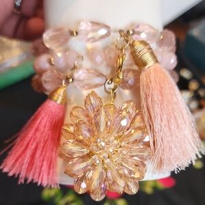 Chic Beaded Bracelet with Tassels and Flower Charm